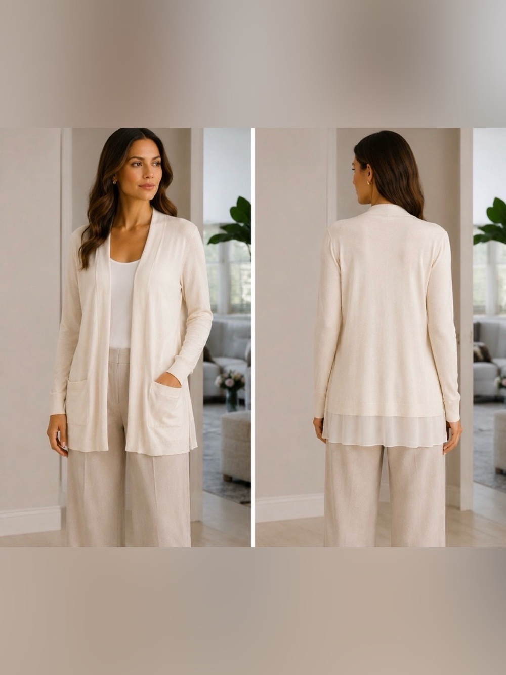 Lafayette 148 Light Cream Open-Front Women's Cardigan  size XXL